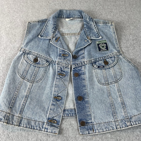 Lee Jackets & Blazers - Vintage LEE RIVETED Denim Jacket Vest Woman's Large Trucker Made In USA‎ Collar
